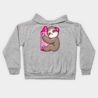 Pink Crayon Coloring Sloth Kids Hoodie